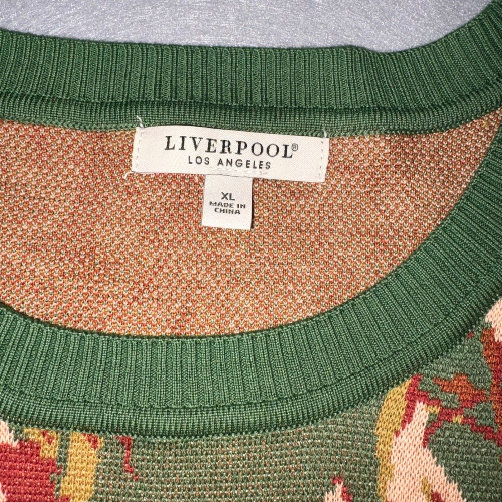 Liverpool Los Angeles Floral Jacquard Crewneck Sweater Green XL NEW - Picture 3 of 7